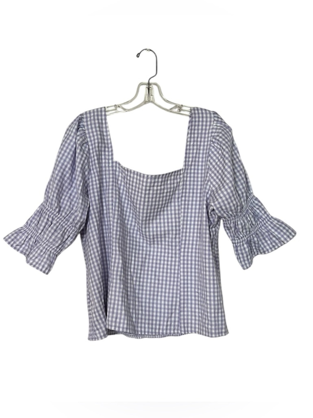 Sunny Leigh Milkmaid Purple Gingham Puff Sleeve Smocked Bodice Top Sz XL EUC